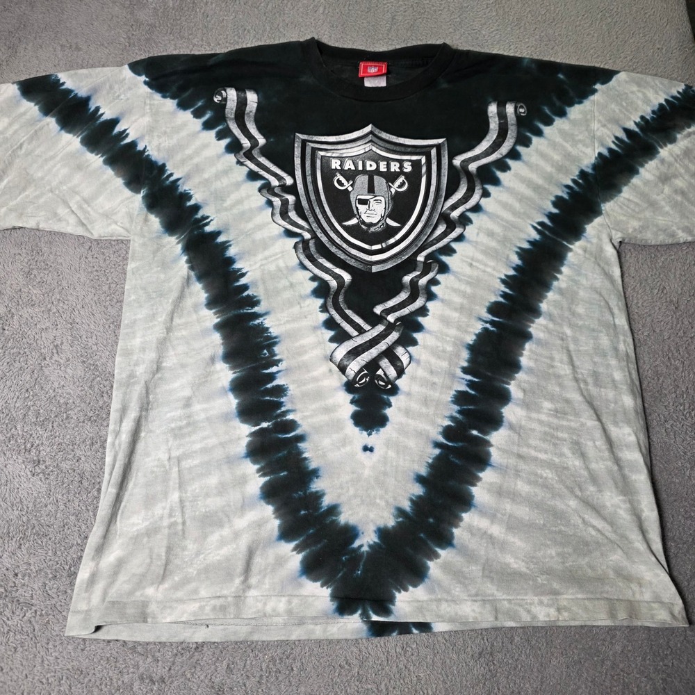 NFL Mens XXL T-Shirt Black Grey Tie Dye Oakland Raiders Graphic Tee USA Made